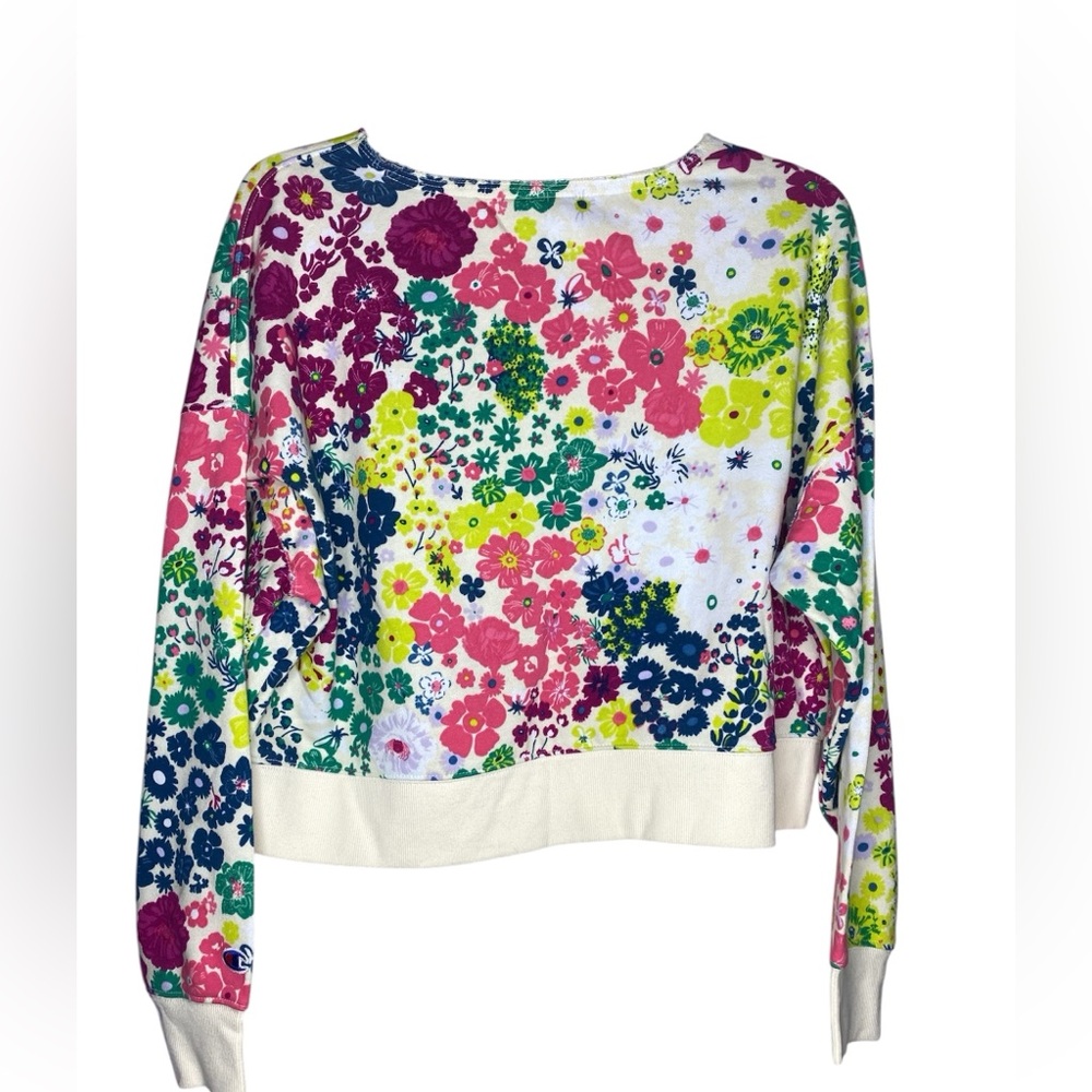 NWT! Champion French Terry Flower Power Floral Pullover Crop Sweatshirt -Size XS - Picture 2 of 7